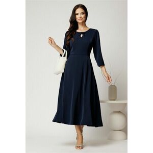 Rochie midi bleumarin din viscoza in clos cu funda si decupaj la decolteu imagine
