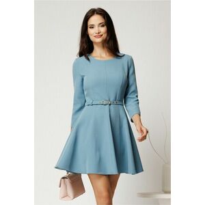 Rochie scurta bleu din neopren cu croi in clini si curea in talie imagine