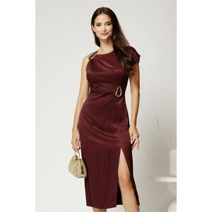 Rochie midi bordo din viscoza conica cu aspect sidefat si accesoriu in talie imagine