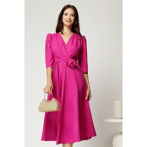 Rochie midi fucsia din stofa in clos cu floare in talie imagine