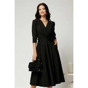 Rochie midi neagra din stofa in clos cu floare in talie imagine