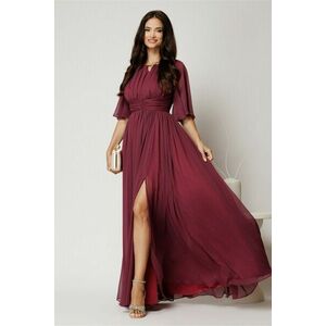 Rochie DY Fashion lunga magenta din voal in clos cu crapatura pe picior imagine