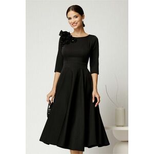 Rochie DY Fashion midi neagra din stofa in clos cu floare la bust imagine