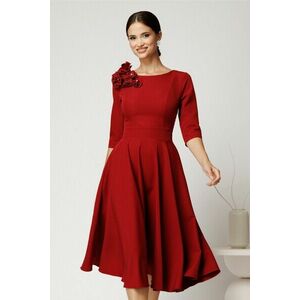 Rochie DY Fashion midi rosie din stofa in clos cu floare la bust imagine