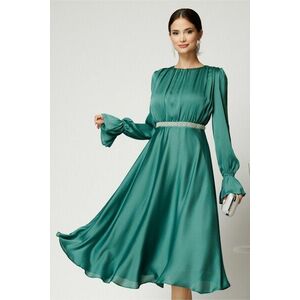 Rochie DY Fashion midi verde din voal satinat in clos cu perle in talie imagine