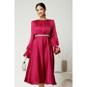 Rochie DY Fashion midi fucsia din voal satinat in clos cu perle in talie imagine