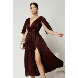 Rochie DY Fashion midi bordo din voal in clos cu aspect sidefat si maneci sparte imagine