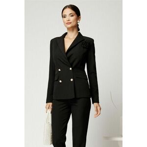 Sacou negru din stofa cu croi cambrat si floare pe bust imagine