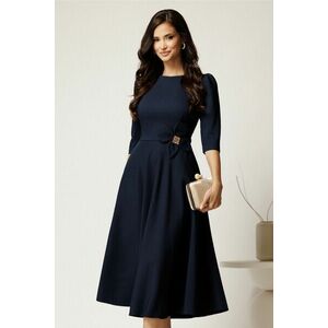 Rochie midi bleumarin din stofa in clos cu floare in talie imagine