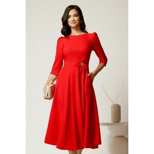 Rochie midi corai din stofa in clos cu floare in talie imagine