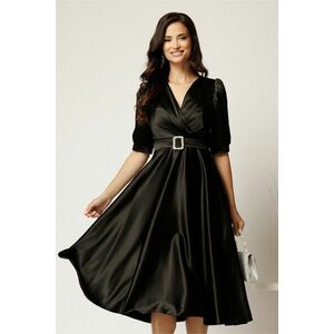 Rochie midi neagra din tafta cu decolteu in V si cordon cu catarama imagine