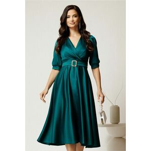 Rochie midi verde din tafta cu decolteu in V si cordon cu catarama imagine