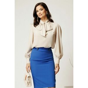 Bluza DY Fashion lejera bej din triplu voal cu guler tip esarfa imagine