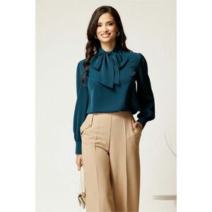 Bluza DY Fashion lejera turcoaz din triplu voal cu guler tip esarfa imagine
