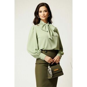 Bluza DY Fashion lejera verde mint din triplu voal cu guler tip esarfa imagine