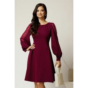 Rochie DY Fashion scurta magenta din stofa in clini cu maneci din tull cu buline imagine