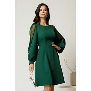 Rochie DY Fashion scurta verde din stofa in clini cu maneci din tull cu buline imagine