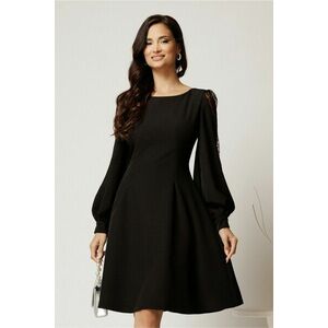 Rochie DY Fashion scurta neagra din stofa in clini cu maneci din tull cu buline imagine