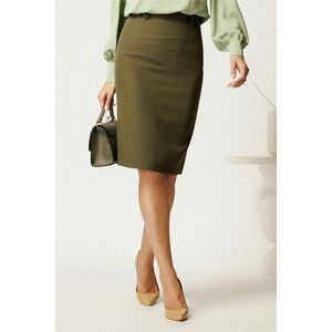 Fusta DY Fashion midi kaki conica cu nasturi decotativi pe talie imagine