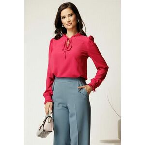 Camasa DY Fashion fucsia din voal cu guler incretit imagine