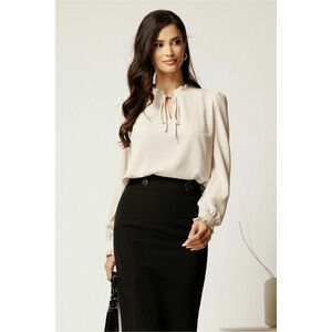 Camasa DY Fashion ivory din voal cu guler incretit imagine