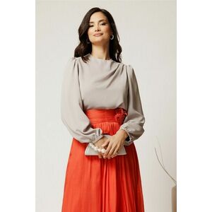Bluza DY Fashion gri din triplu voal cu pliuri pe umar imagine
