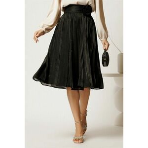 Fusta DY Fashion midi neagra in clos din voal cu insertii din fir lurex si floare in talie imagine