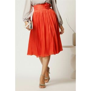 Fusta DY Fashion midi corai in clos din voal cu insertii din fir lurex si floare in talie imagine