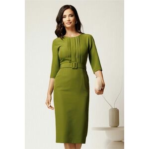 Rochie DY Fashion midi verde crud din stofa conica cu pliuri pe bust si curea in talie imagine