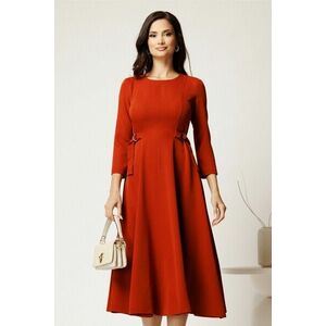 Rochie midi caramizie din stofa in clos cu catarame in talie imagine