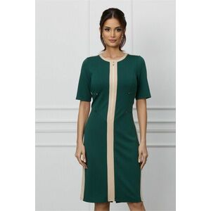 Rochie Sonia verde cu borduri bej si fermoar imagine