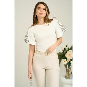 Bluza casual din bumbac alb cu broderie pe maneci imagine