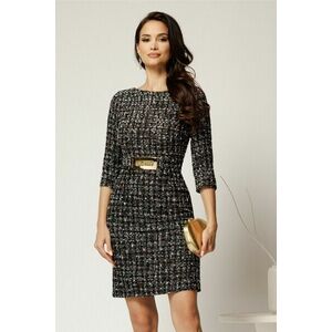 Rochie DY Fashion neagra din tweed cu catarama si strasuri in talie imagine