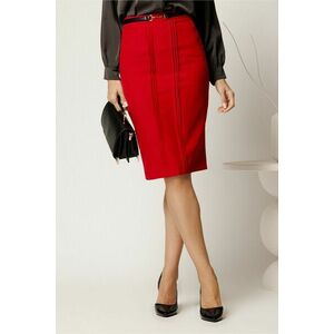 Fusta DY Fashion office din stofa fucsia conica cu pense insertie din piele ecologica imagine