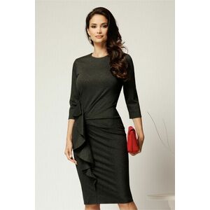 Rochie DY Fashion office din jerse gri cu volan pe fusta imagine