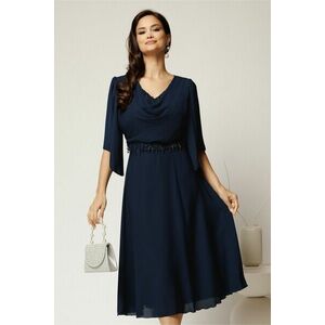 Rochie midi bleumarin din voal cu broderie si paiete la decolteu si in talie imagine