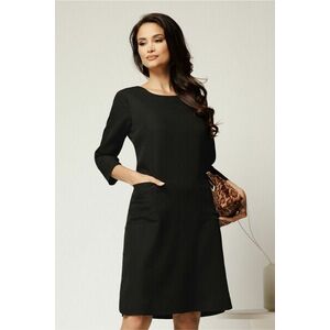 Rochie midi din stofa neagra cu buzunare si nasturi decorativi imagine