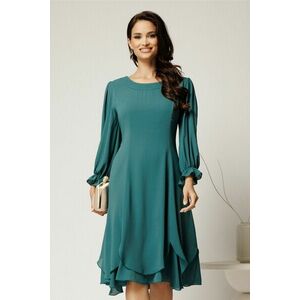 Rochie midi verde mint din voal cu croi in clini si volane la baza imagine