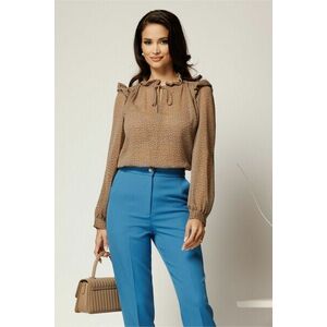 Bluza bej din voal cu buline si snur la guler imagine