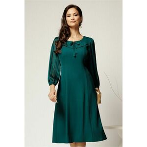 Rochie midi verde din triplu voal cu maneci si insertii din fir lurex si satin imagine