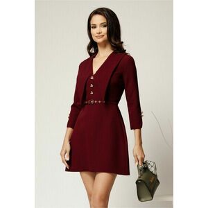 Rochie scurta bordo din stofa cu guler maxi ascutit si curea in talie imagine