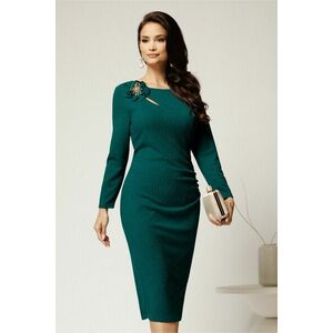 Rochie midi verde conica din lurex cu decupaj si floare la bust imagine