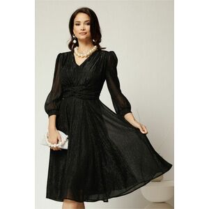 Rochie Gina midi neagra din voal cu fir lurex in clos imagine