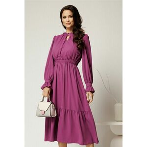 Rochie DY Fashion midi magenta din voal plin cu volan imagine