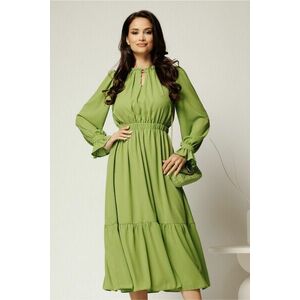 Rochie DY Fashion midi verde fistic din voal cu volan imagine