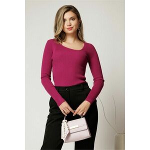 Bluza casual din tricot reiat magenta cu decolteu in colt imagine