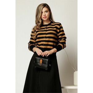 Cardigan scurt casual din tricot maro cu dungi negre si nasturi imagine