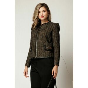 Jacheta DY Fashion eleganta din tweed negru cu maro imagine
