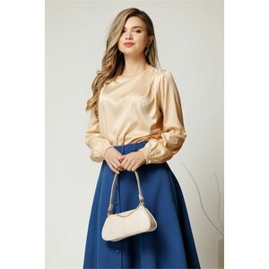 Bluza bej cu buline eleganta din voal satinat cu perle pe umar imagine