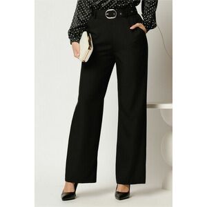 Pantaloni negri din stofa cu croi drept si curea in talie imagine